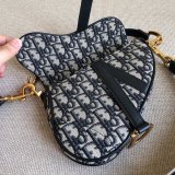 Best Quality Christian Dior Saddle Bag Grained Blue Oblique Jacquard