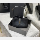Best Quality Saint Laurent Shoulder Hobo crocodile-embossed shiny leather Black 657228 Handbags