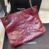Best Quality YSL NIKI red shopping bag in crinkled vintage leather