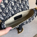 Best Quality Christian Dior Saddle Bag Grained Blue Oblique Jacquard