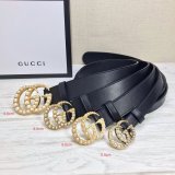 Gucci Best Quality Leather belt with pearl Buckle