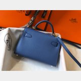Hermes Blue Mini Kelly Best Quality Handbag Epsom leather