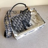 Best Quality Christian Dior Saddle Bag Grained Blue Oblique Jacquard