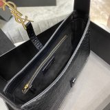 Best Quality Saint Laurent Shoulder Hobo crocodile-embossed shiny leather Black 657228 Handbags