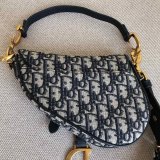 Best Quality Christian Dior Saddle Bag Grained Blue Oblique Jacquard