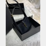Best Quality Saint Laurent Shoulder Hobo crocodile-embossed shiny leather Black 657228 Handbags