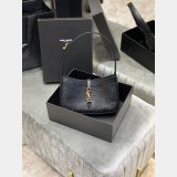 Best Quality Saint Laurent Shoulder Hobo crocodile-embossed shiny leather Black 657228 Handbags