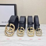 Gucci Best Quality Leather belt with pearl Buckle