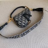 Best Quality Christian Dior Saddle Bag Grained Blue Oblique Jacquard