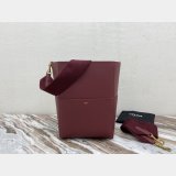 Women's Sangle bucket Best Quality Celine bag Wine red grained calfskin