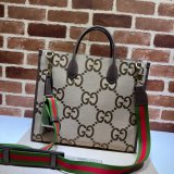 Tote Gucci Best Quality bag with jumbo GG 678839 camel and ebony GG Canvas