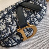 Best Quality Christian Dior Saddle Bag Grained Blue Oblique Jacquard