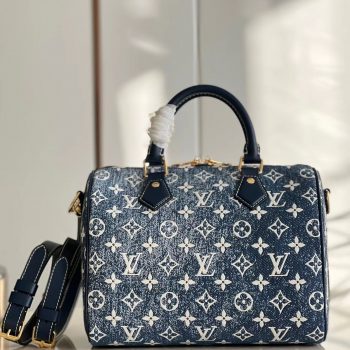 2022 Louis Vuitton Speedy Bandouliere 25 Denim Jacquard Textile Navy Blue M59609
