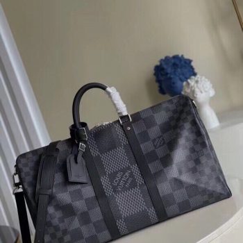 2022 NEW Copy Louis Vuitton Keepall Bandouliere 50 Black Cowhide-Leather Trim N50016