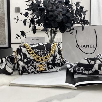 2022 New Replica Chanel Mini Flap Bag Printed Fabric  Gold-Tone Metal Gray Black AS3004