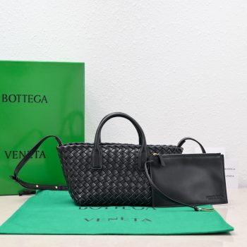 Bottega Veneta Mini Intreccio Leather Tote Bag with Detachable Strap Black