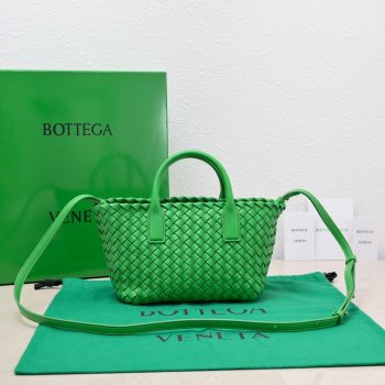 Bottega Veneta Mini Intreccio Leather Tote Bag with Detachable Strap Green