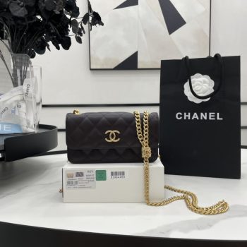 Chanel 22k Flap Bag Lambskin Brown Leather AS3609
