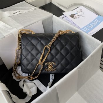 Chanel Double Chain Flap Bag Lambskin Gold-Tone Metal Black AS2976