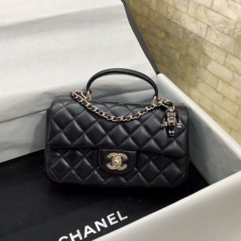 Chanel Small Flap Bag with Top Handle w coco Chanel Charm Black