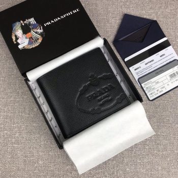 Cheap Prada Men Saffiano Leather Wallet Black