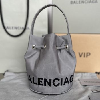 Copy Balenciaga Wheel XS Drawstring Bucket Bag in Gray