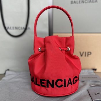 Copy Balenciaga Wheel XS Drawstring Bucket Bag in Red