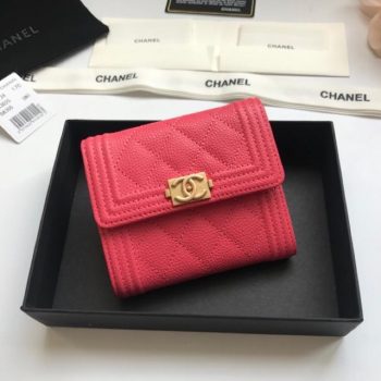 Copy Boy Chanel A81965 Small Flap Wallet Grained Calfskin Gold Tone Metal Watermelon Red