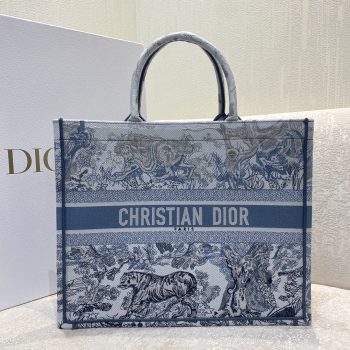 Copy Dior Book Tote Bag Large 42cm Butterfly Blue Tiger Embroidery