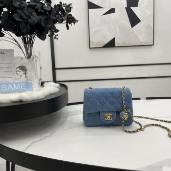 Fake Chanel Mini Flap Bag Denim Gold-Tone Metal Blue AS1786 Best Gift