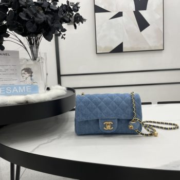 Fake Chanel Samll Flap Bag Denim Gold-Tone Metal Blue AS1787 Best Gift
