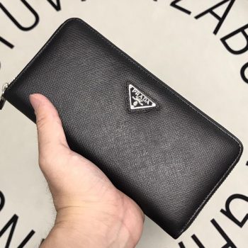 Fake Prada ML317 Men Saffiano Leather Wallet Black