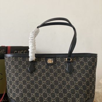Good Copy Gucci Ophidia Medium Tote with Web Black and Ivory GG Denim Jacquard 631685