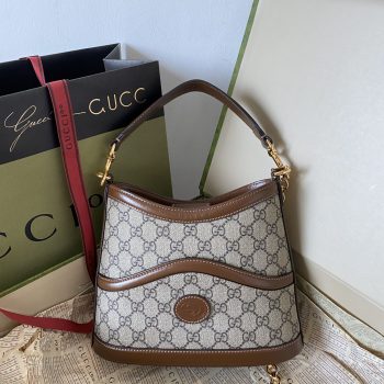 Gucci Large Shoulder Bag with Interlocking G Beige and Ebony GG Supreme Canvas 696011