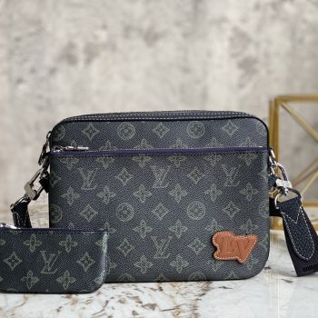 Louis Vuitton Mens Pochette Trio Bag Blue Monogram Coated Canvas M46340