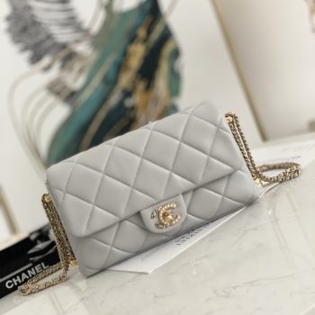 Online Shop Chanel Flap Shoulder Bag Lambskin Gold Metal Gray AS2563 Perfect Copy