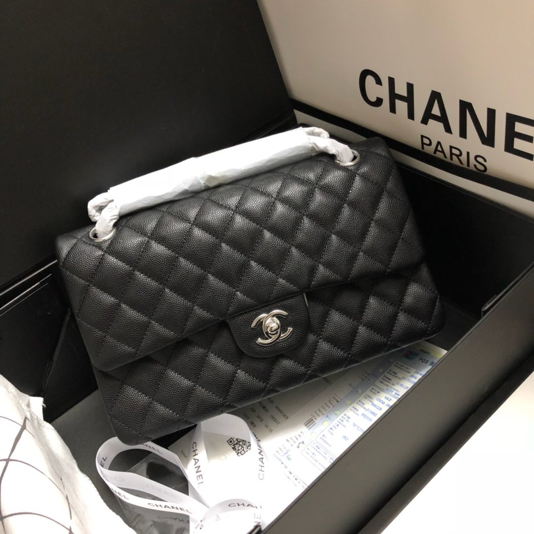 Original-Copy-Chanel-Classic-Flap-Bag-25cm-Grained-Calfskin-Sliver-Tone-Metal-Black.jpg
