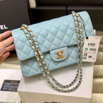 Top Original Copy Chanel Classic Flap Bag Grained Calfskin Gold-Tone Metal Light Blue