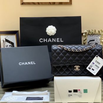 Original Copy Chanel Classic Flap Bag Grained Calfskin Sliver-Tone Metal Black