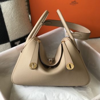Original Copy Hermes Lindy Handbag Calfskin Beige with Gold and Sliver Hardware