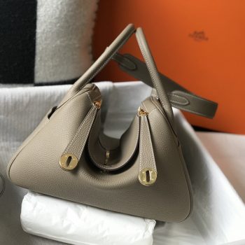 Original Copy Hermes Lindy Handbag Calfskin Khaki with Gold and Sliver Hardware