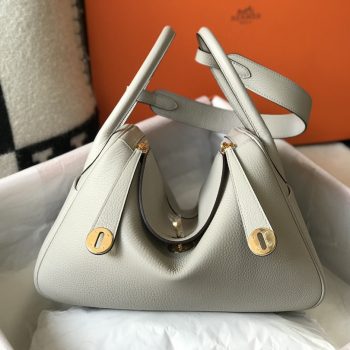 Original Copy Hermes Lindy Handbag Calfskin Light Gray with Gold and Sliver Hardware