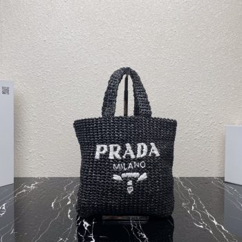 Prada 1BG422 Small Raffia Tote Bag Black
