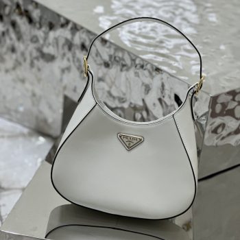 Prada Cleo Brushed Leather Shoulder Bag White
