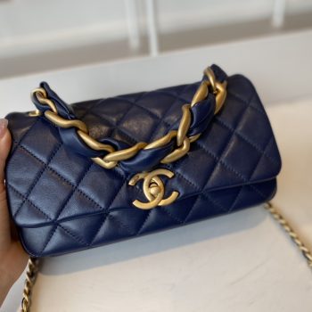 Replica Chanel AS2388 2021 Flap Bag Shiny Lambskin Gold-Tone Metal Blue