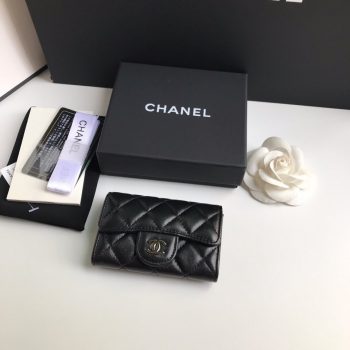 Replica Chanel CF Card Small Wallet Lambskin Silver-Tone Metal Black