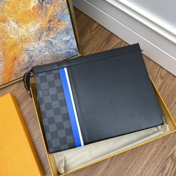 Replica Louis Vuitton M56827 Pochette Voyage MM Black Epi Leather and Damier Graphite Coated Canvas