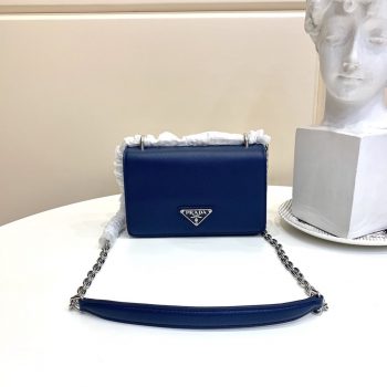 Replica Prada 1BD032 Women Nylon and Saffiano Leather Shoulder Bag Blue