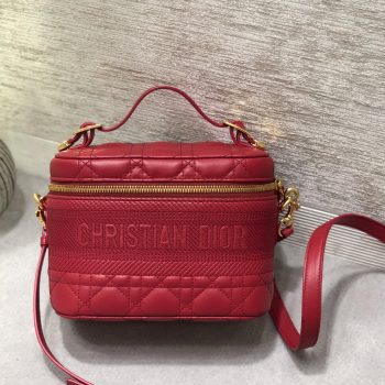 Replica Small DiorTravel Vanity Case Poppy Red Cannage Lambskin