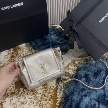 Saint Laurent Monogram Mini Nolita in Lambskin Silver